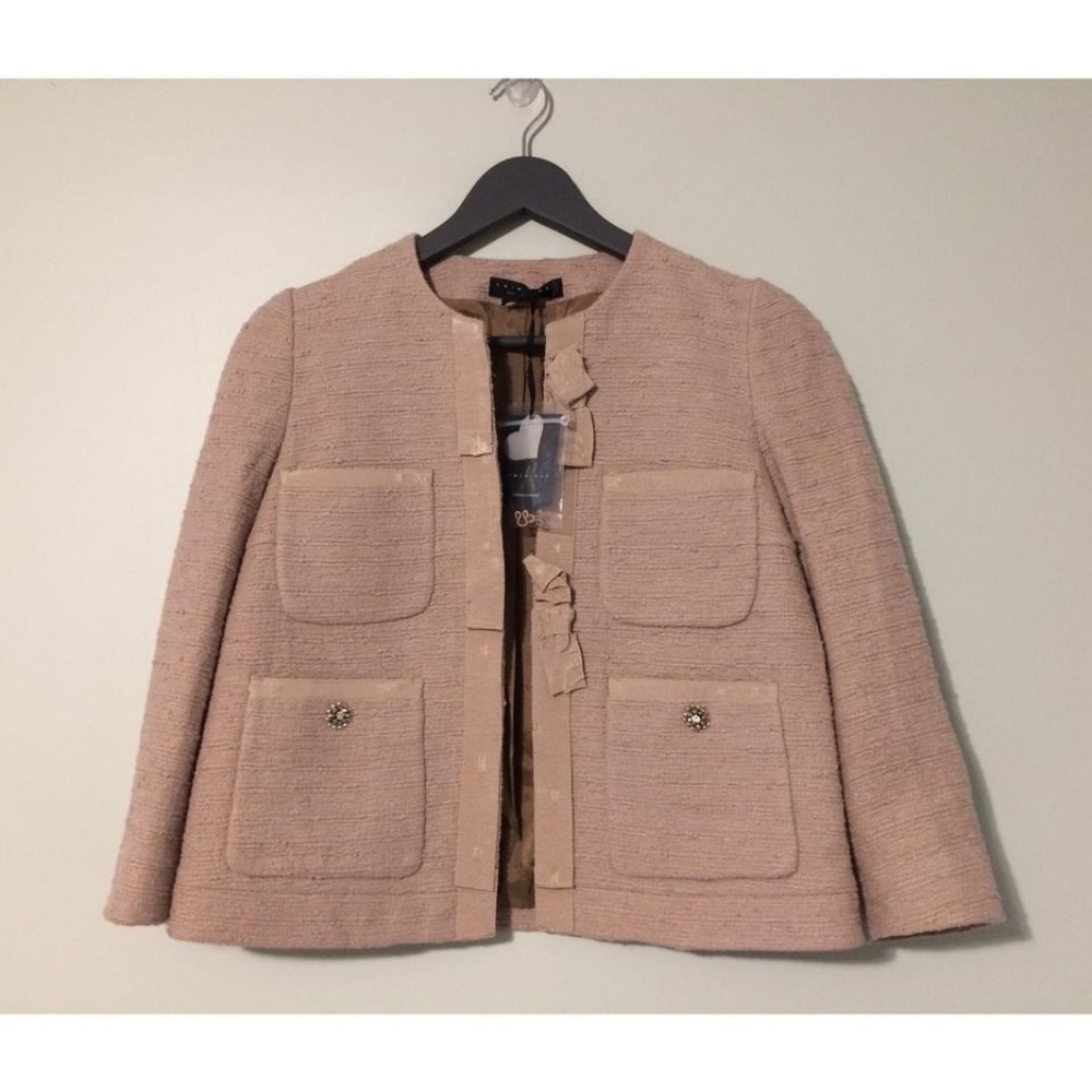 Twin Set Italy New Ribbon Embellished Tweed Jacket